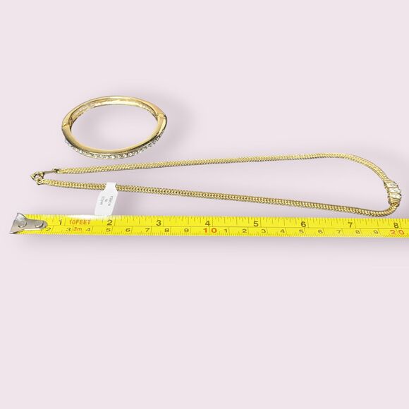 Set of Two 2 Gold Tone CZ Bracelet Necklace Set 16" NWT Made in Korea - Picture 7 of 7